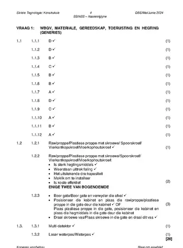 Civil Technology Grade 12 May/June 2024: Construction memo, first page of questions