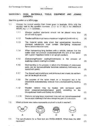 Civil Technology Grade 12 November 2024: Civil Services (National DBE) question paper, first page of questions