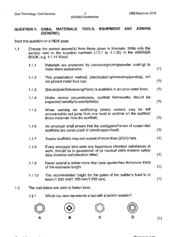 Civil Technology Grade 12 May/June 2025: Civil Services question paper, first page of questions
