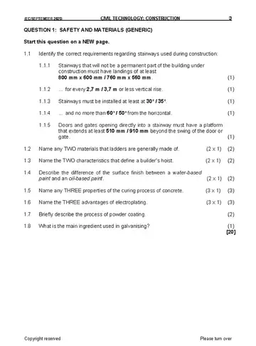 Civil Technology Grade 12 September Trial 2025: Construction question paper, first page of questions