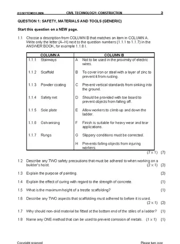 Civil Technology Grade 12 September Trial 2026: Construction (Eastern Cape) question paper, first page of questions