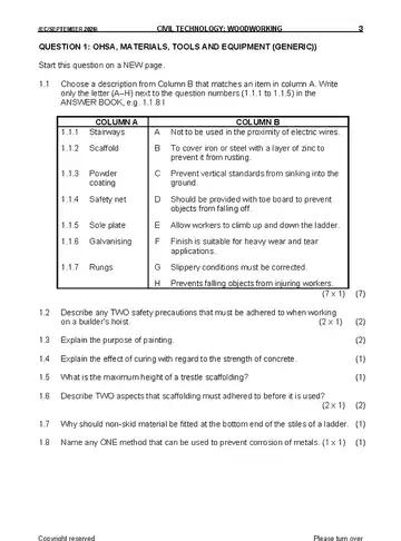 Civil Technology Grade 12 September Trial 2026: Woodworking (Eastern Cape) question paper, first page of questions