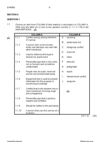 Communication and Human Relations N6 June 2019 question paper, first page of questions
