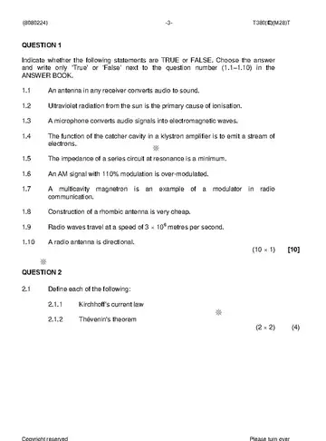 Communication Electronics N4 April 2019: Electronics question paper, first page of questions