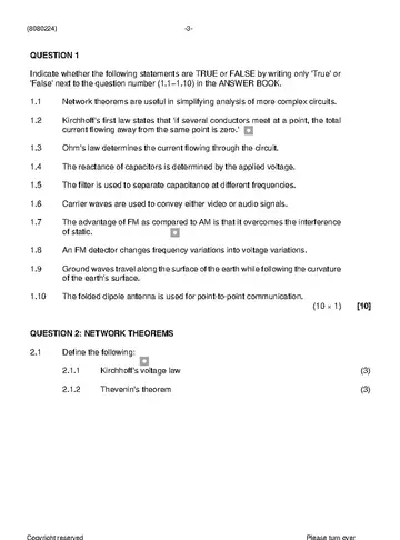 Communication Electronics N4 August 2021: Electronics question paper, first page of questions