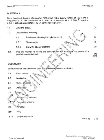 Communication Electronics N5 August 2014: Electronics question paper, first page of questions