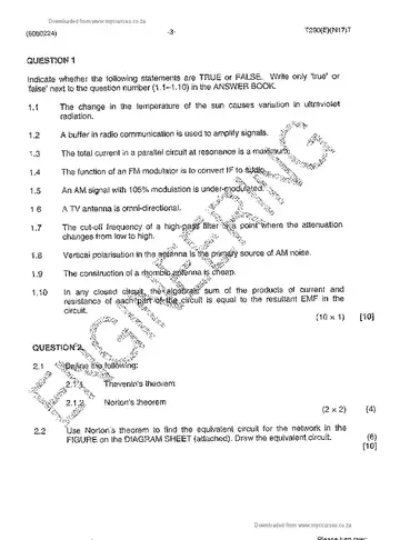 Communication Electronics N5 November 2014: Electronics question paper, first page of questions