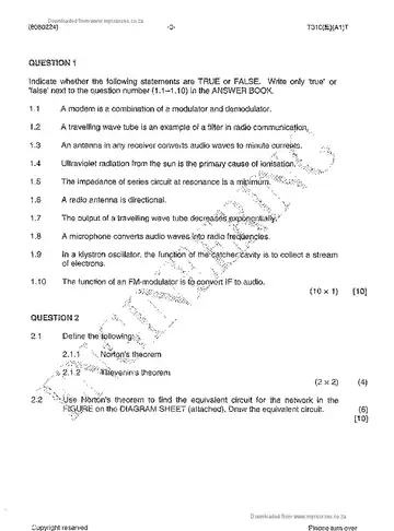 Communication Electronics N5 April 2015: Electronics question paper, first page of questions