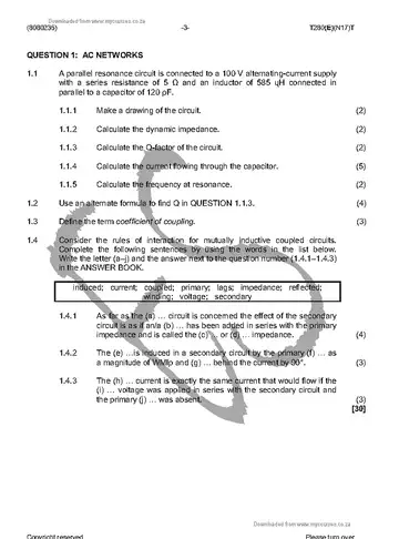 Communication Electronics N5 November 2016: Electronics question paper, first page of questions