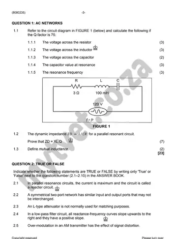 Communication Electronics N5 February 2022: Electronics question paper, first page of questions