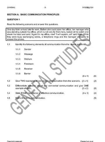 Communication N4 June 2016 Paper 2 question paper, first page of questions