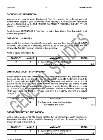 Communication N4 November 2016 Paper 1 question paper, first page of questions