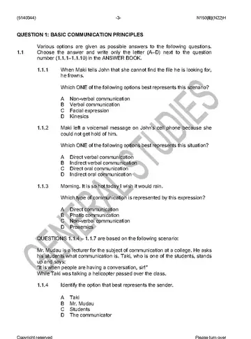 Communication N4 November 2016 Paper 2 question paper, first page of questions