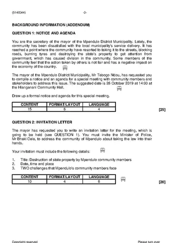 Communication N4 November 2019 Paper 1 question paper, first page of questions