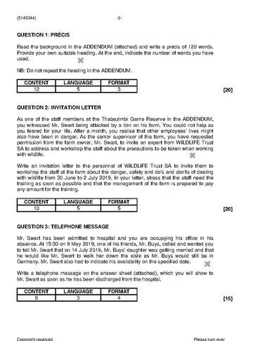 Communication N4 November 2020 Paper 1 question paper, first page of questions