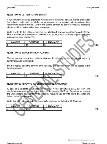 Communication N5 June 2016 Paper 1 question paper, first page of questions