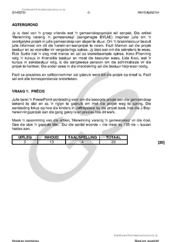 Communication N5 November 2018 Paper 1 question paper, first page of questions