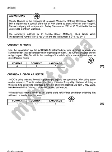Communication N5 November 2022 Paper 1 question paper, first page of questions