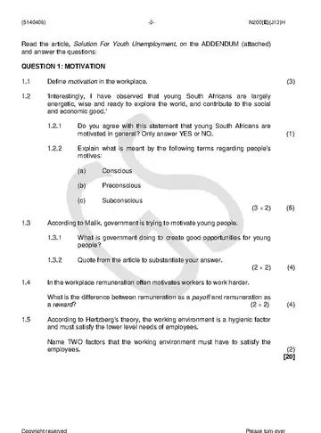 Communication N6 June 2018 Paper 2 question paper, first page of questions