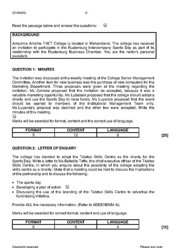 Communication N6 June 2019 Paper 1 question paper, first page of questions