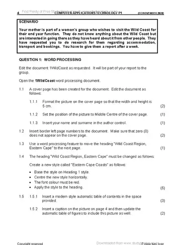 Computer Applications Technology CAT Grade 11 November 2020 Paper 1 question paper, first page of questions