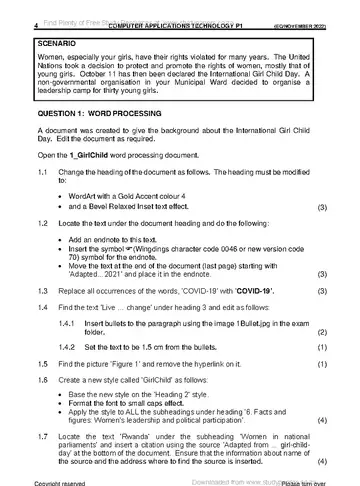 Computer Applications Technology CAT Grade 11 November 2022 Paper 1 question paper, first page of questions
