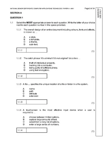 IEB Computer Applications Technology Grade 12 May/June 2024 Paper 2 (IEB) question paper, first page of questions