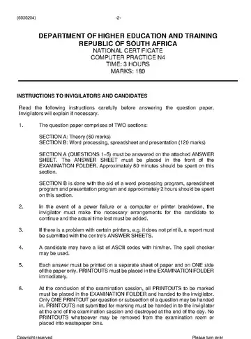 Computer Practice N4 June 2021 question paper, first page of questions