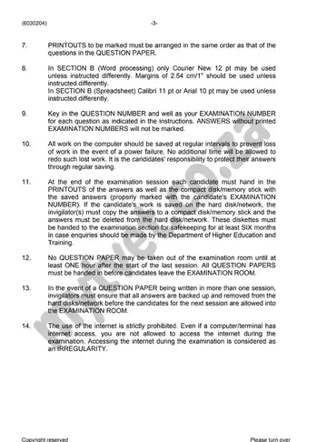 Computer Practice N4 November 2022 question paper, first page of questions