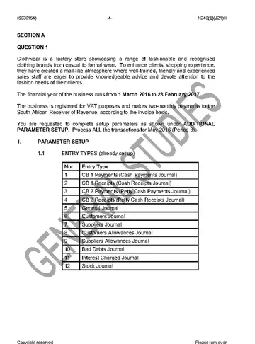 Computerised Financial Systems N4 June 2016 question paper, first page of questions
