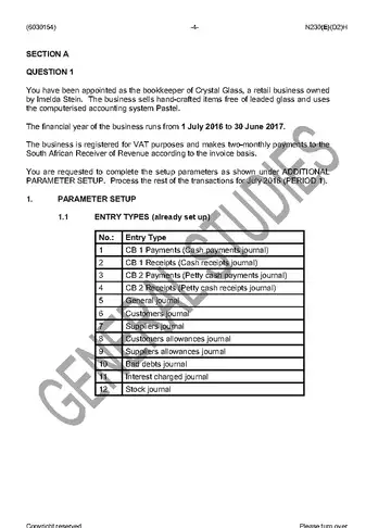 Computerised Financial Systems N4 November 2016 question paper, first page of questions