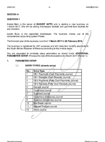 Computerised Financial Systems N4 November 2018 question paper, first page of questions