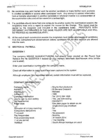 Computerised Financial Systems N5 June 2014 question paper, first page of questions