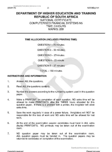 Computerised Financial Systems N5 June 2018 question paper, first page of questions