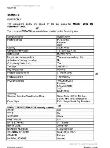 Computerised Financial Systems N5 June 2021 question paper, first page of questions