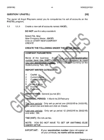 Computerised Financial Systems N6 November 2016 question paper, first page of questions