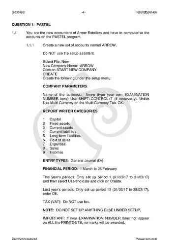 Computerised Financial Systems N6 November 2018 question paper, first page of questions
