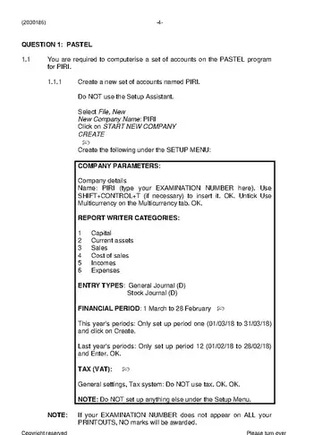Computerised Financial Systems N6 June 2019 question paper, first page of questions