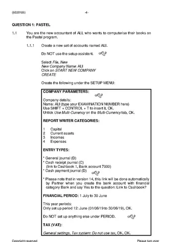 Computerised Financial Systems N6 November 2019 question paper, first page of questions
