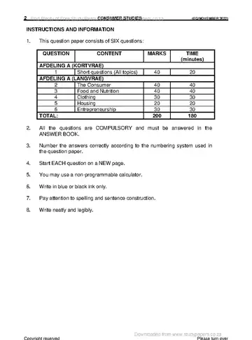 Consumer Studies Grade 11 November 2022 question paper, first page of questions