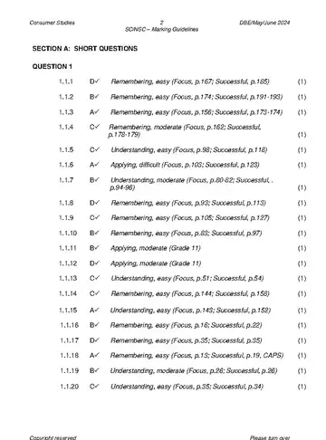 Consumer Studies Grade 12 May/June 2024 question paper, first page of questions