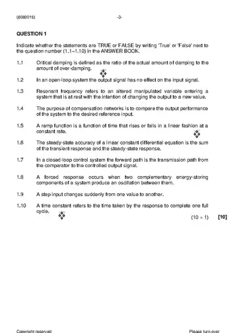Control Systems N6 April 2021 question paper, first page of questions