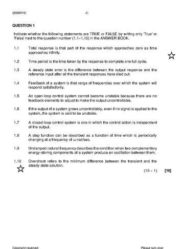 Control Systems N6 December 2023 question paper, first page of questions
