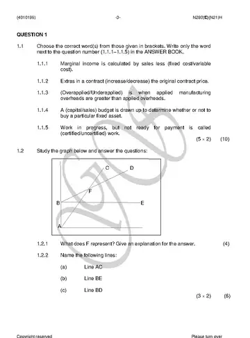 Cost and Management Accounting N6 November 2018 question paper, first page of questions