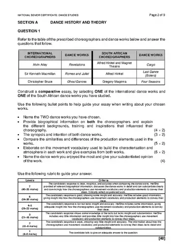 IEB Dance Grade 12 November 2021 (IEB) question paper, first page of questions