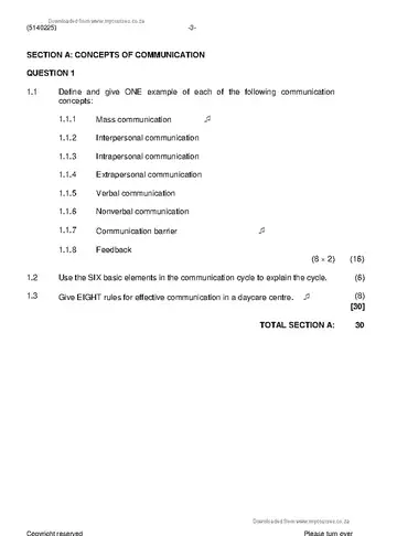 Day Care Communication N5 June 2019 question paper, first page of questions
