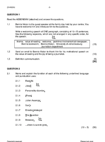 Day Care Communication N6 November 2020 question paper, first page of questions
