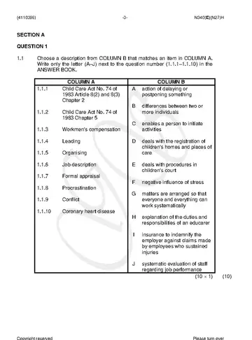 Day Care Management N6 November 2018 question paper, first page of questions