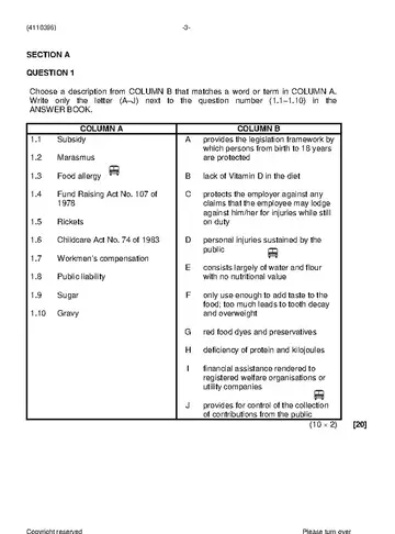Day Care Management N6 June 2021 question paper, first page of questions