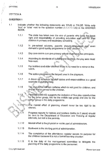 Daycare Personnel Development N4 June 2014 question paper, first page of questions